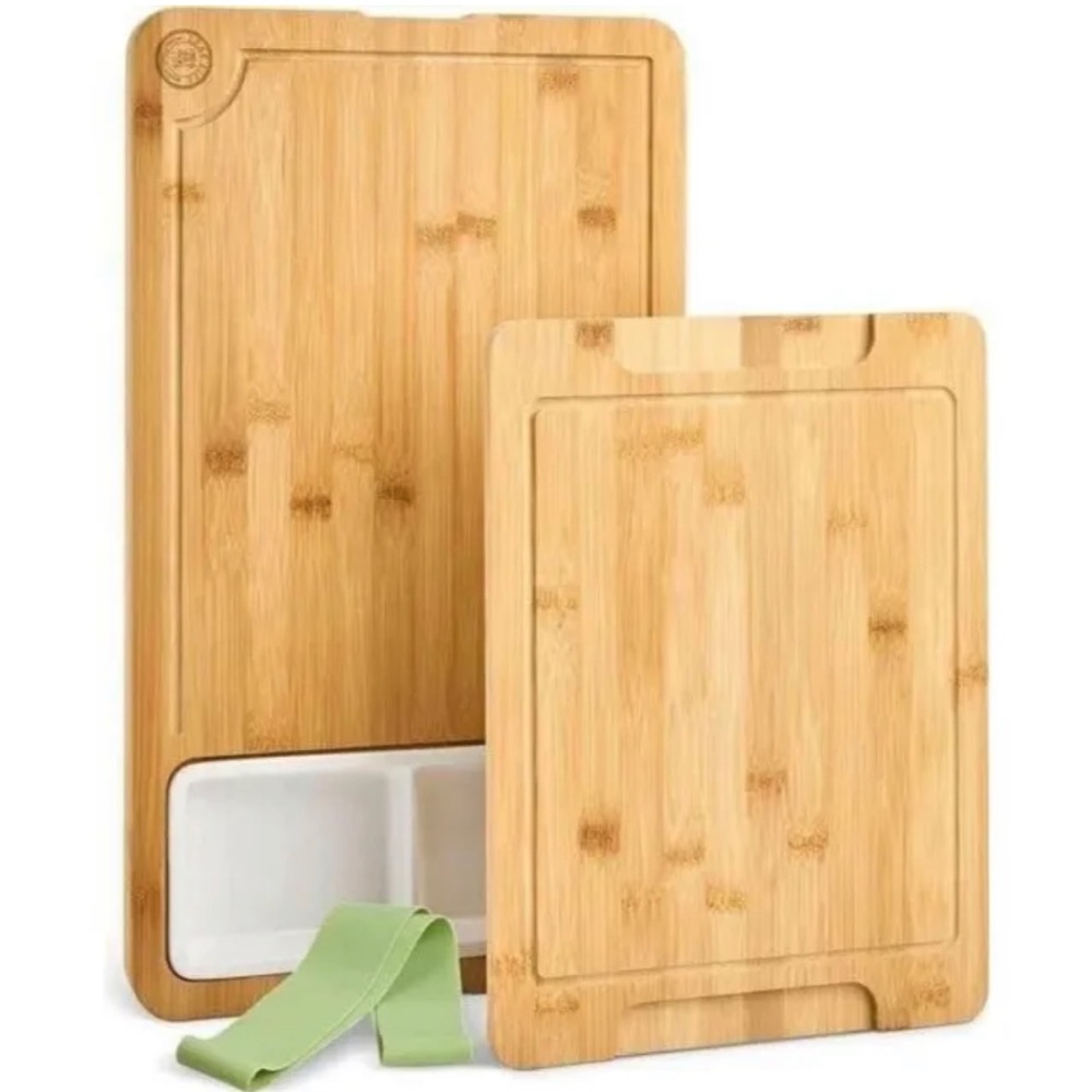 Bamboo Cutting Boards 3 PC Gift Set Wooden Kitchen Accessories Ceramic Tray NEW!